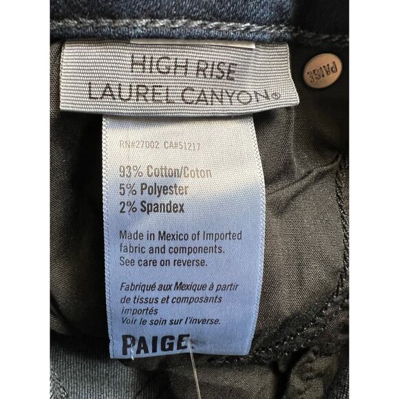 PAIGE DENIM WOMENS SIZE 24 HIGH RISE FLARE LAUREL CANYON DARK WASH BLUE NEW - Picture 12 of 15